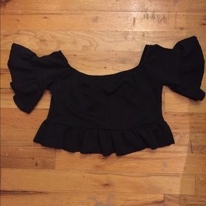 Black ruffled off the shoulder crop top